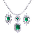 Monemel Kristal Yeşil Abiye  Kolye ve Kupe Set (Altın Kaplama)- Tüm Ürünler - Monemel